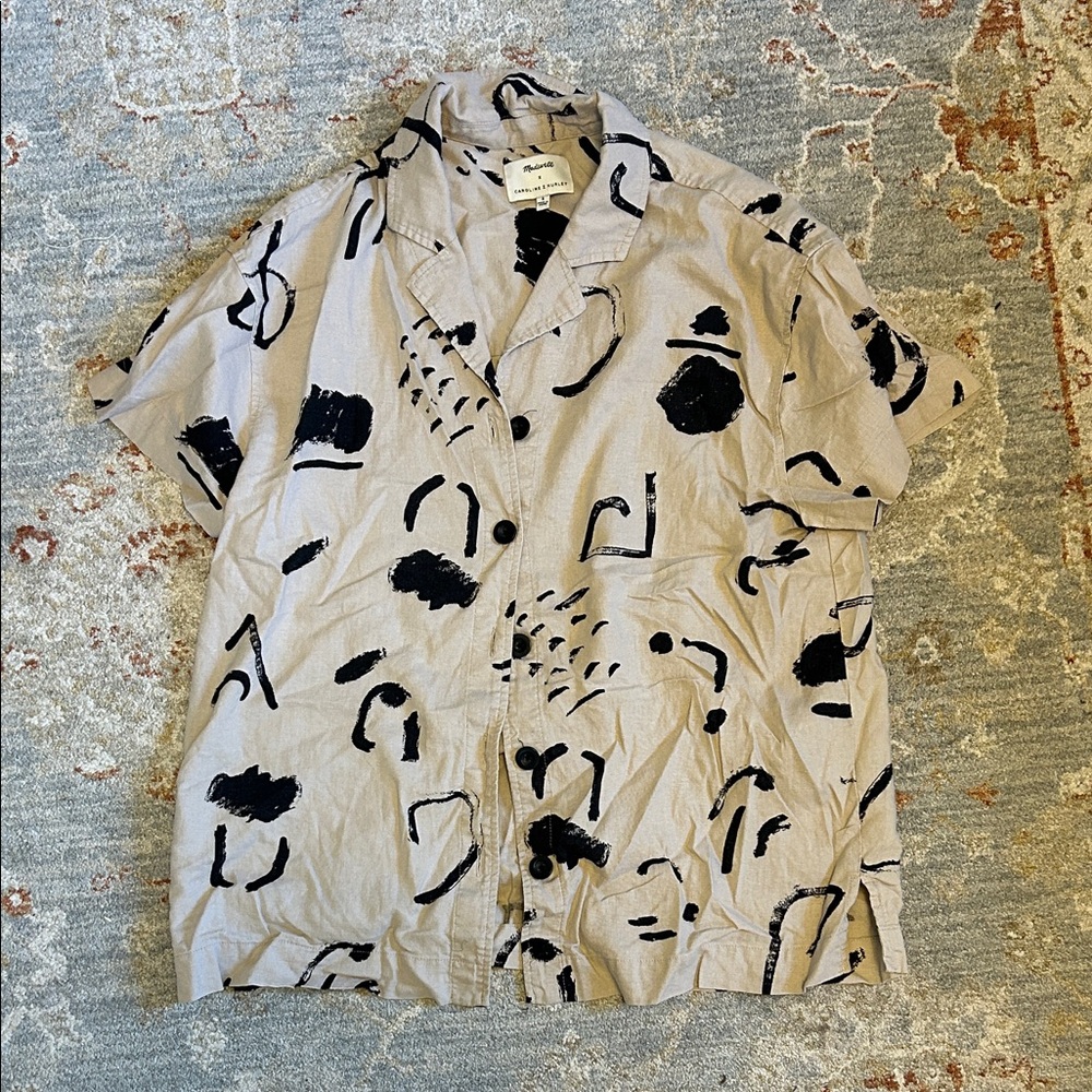 Madewell x Caroline Z Hurley - Beige and Black Abstract Shirt (S)